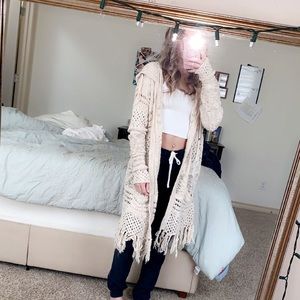 Long cardigan with hoodie